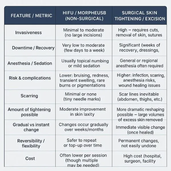 A table showing the benefits of Lipo Sculpt Henley In Arden treatments to combat loose skin.
