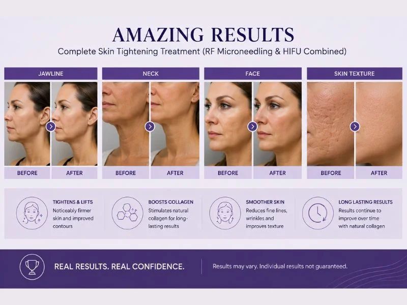 Before and after complete skin tightening treatment Henley In Arden results